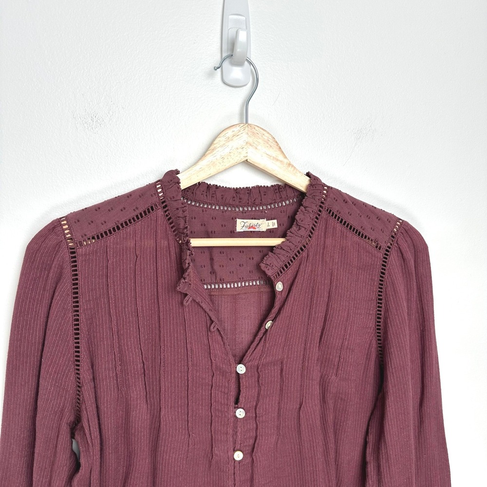 Faherty Willa Long Sleeve Blouse Catawba Grape Burgundy‎ S - Picture 7 of 14
